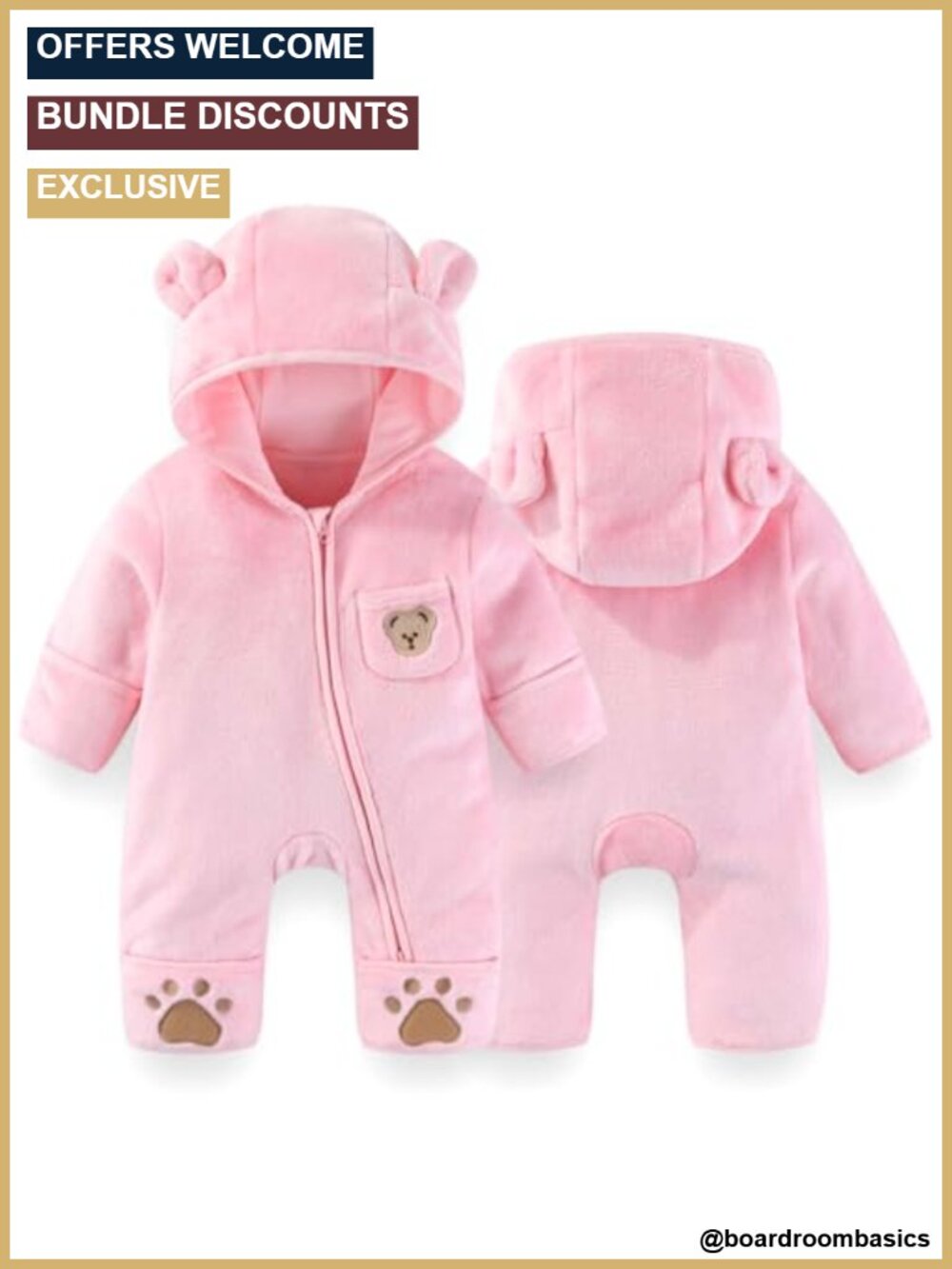 Newborn Fleece Snowsuit Romper Hooded Jumpsuit Fold-Over Mittens